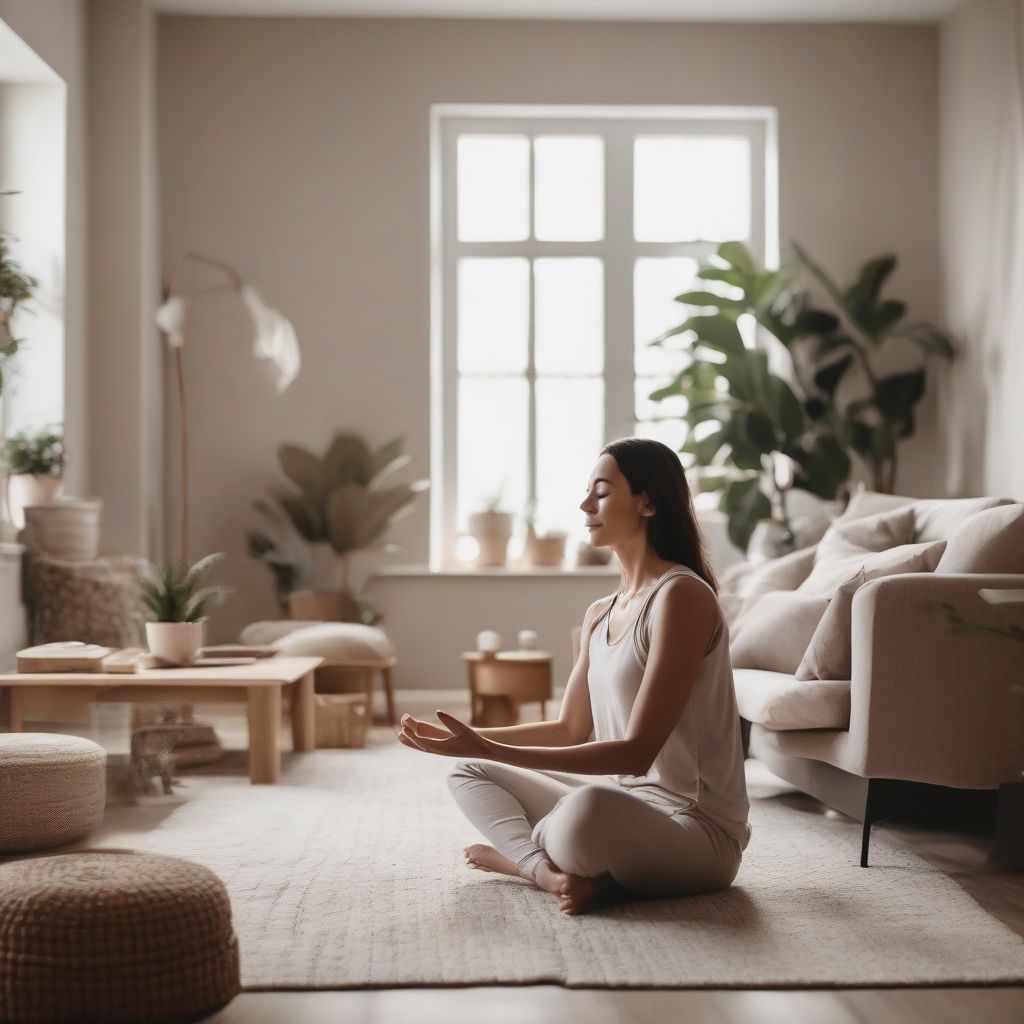 Woman Meditating in a Minimalist Living Room