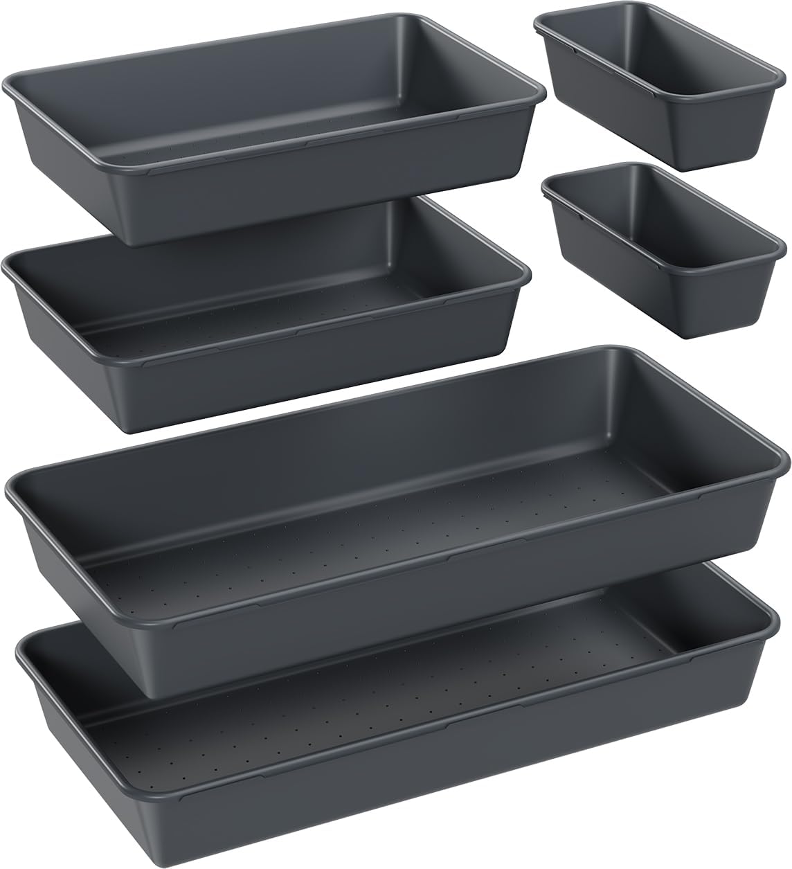 6 PCS Large Drawer Organizer, 3 Sizes Plastic Versatile Desk Drawer Organizer Trays, Drawer Dividers, Organization and Storage Bins for Makeup Vanity, Kitchen Utensils, Office, Bathroom