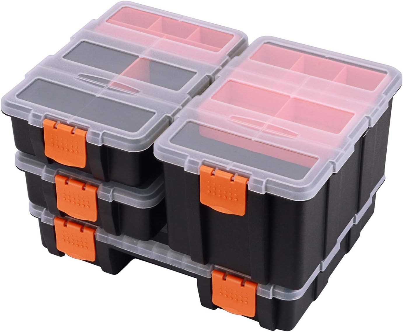 CASOMAN Hardware & Parts Organizers, 4 Piece Set Toolbox, Compartment Small Parts Organizer, Versatile and Durable Storage Tool Box