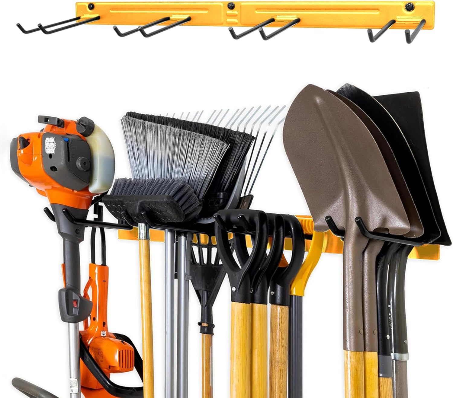 Heavy-Duty Yard Tool Organizer, Garage Organization, Rubber-Coated Steel Hooks Hold 250 lbs of Rakes and Shovels