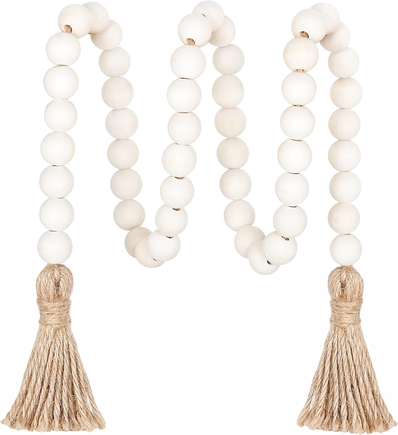 Meplait 39in Wood Bead Garland Farmhouse with Tassels,Versatile Prayer Beads Boho Chic Wall Hanging Home Decor(Natural)