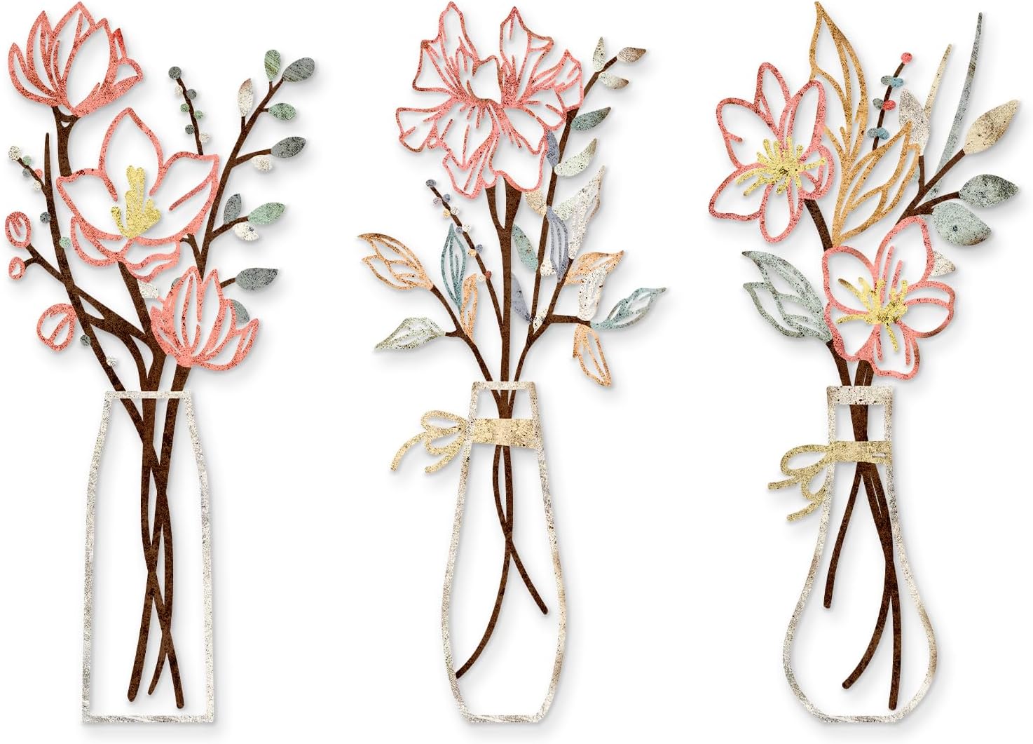 3 Pcs Metal Flowers Wall Arts Rustic Farmhouse Decor Bathroom Wall Decor Dining Room Wall Decor Minimalist Decor Housewarming Gifts (Multicolored)
