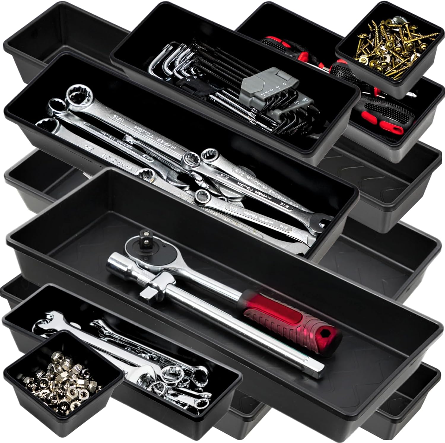 Tool Box Organizer Tray Divider Set, Extra Large Toolbox Trays, Tool Box Organizers and Storage Kit, Rolling Tool Chest Drawer Bins, Hardware Screwdrivers Pliers Organization, 12pcs